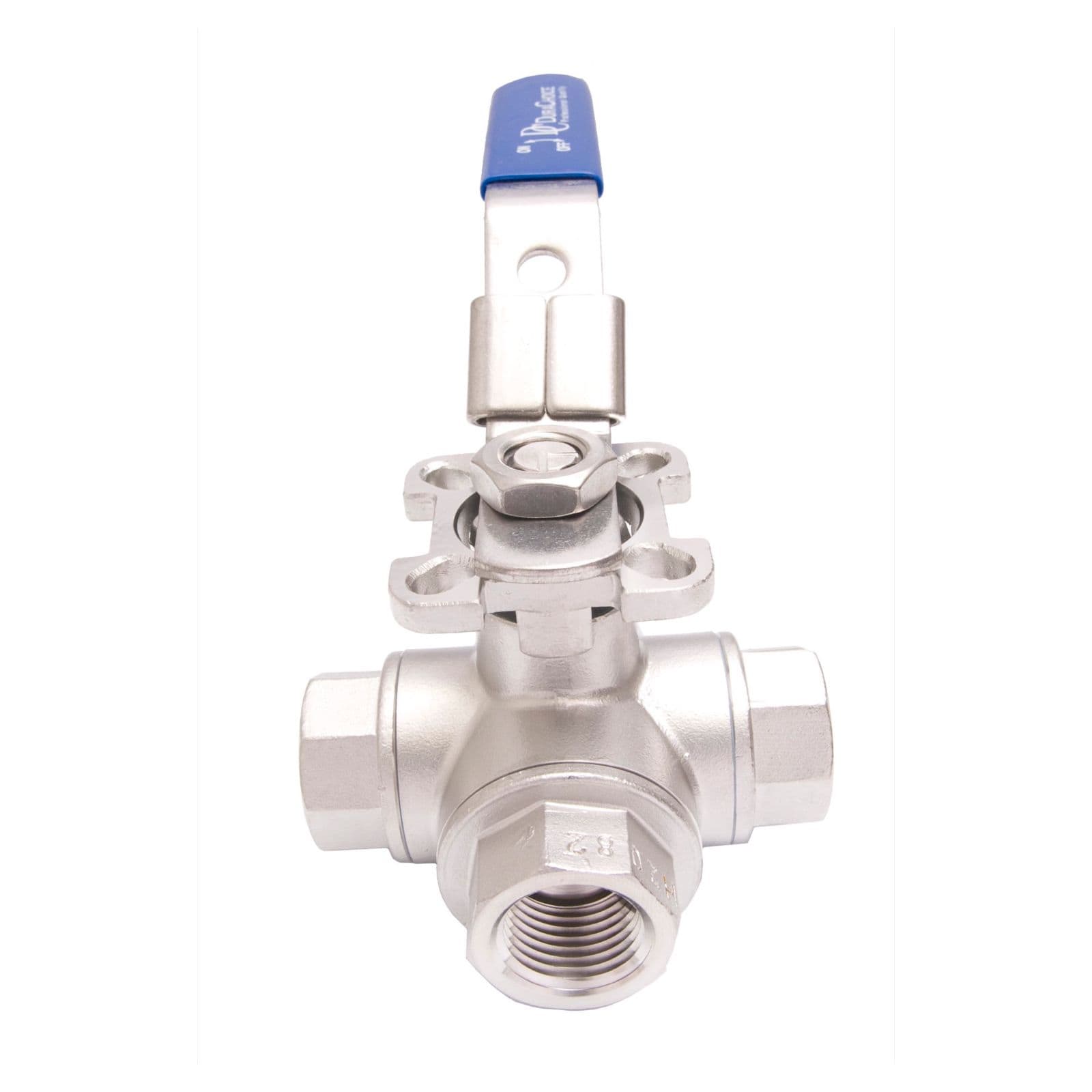 1-1//4/" 3-Way Ball Valve L Port T Port Stainless Steel 316 NPT 1000 WOG Mount Pad